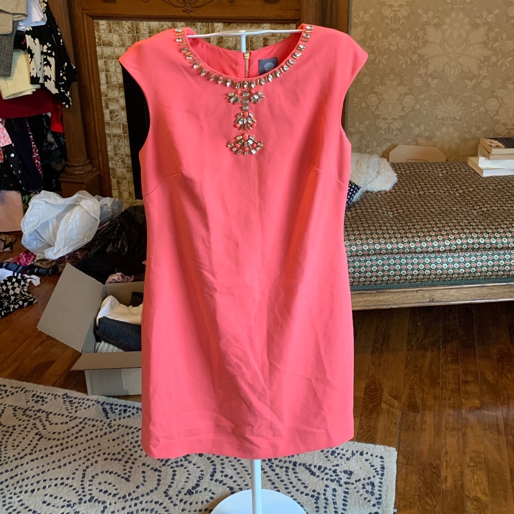 Vince Camuto fully lined exposed back zip jeweled dress . Worn once.